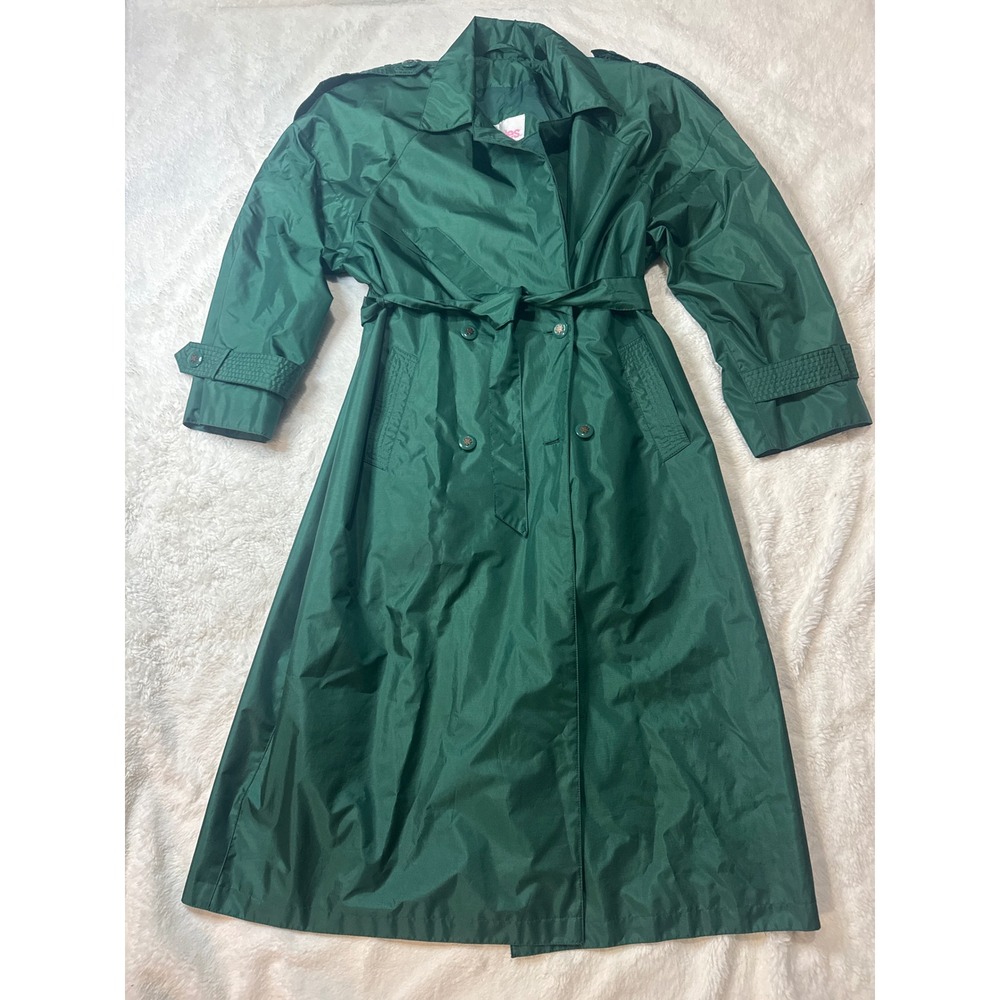 Totes Rain Trench Coat Women 14P Green Excellent Double Breasted Belted Vintage